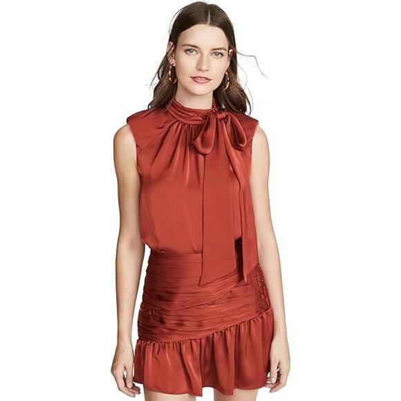 NWT Ramy Brook in Clay Red Sleeveless Mock Tie Neck Aviva Top Womens XS - Picture 1 of 9